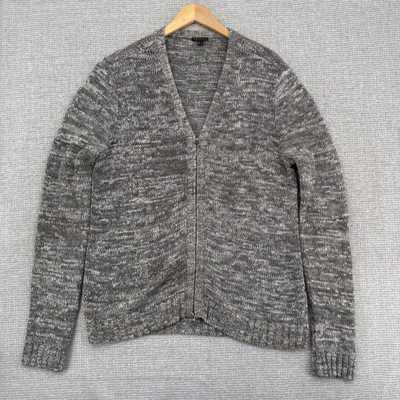 Theory‎ Zip Up Cardigan Sweater Knit Gray Cotton Blend Sz XL Chunky Cottage - Picture 1 of 11
